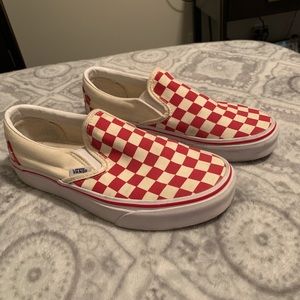 red and checkered slip on vans